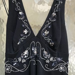 Full length black beaded halter dress, size 1/2